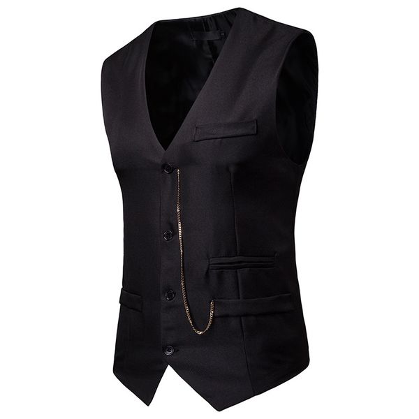 

mens slim fit single breasted suit vest 2019 brand new chain design tuxedo vest waistcoat men wedding formal business vests xxl, Black;white
