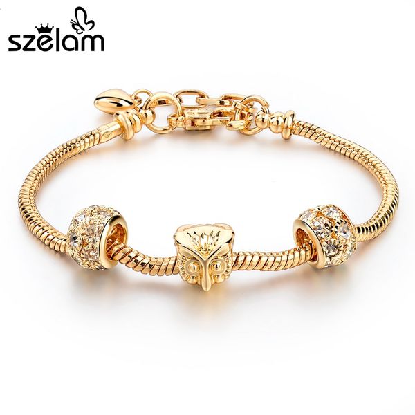 

szelam 2019 fashion owl charm bracelets for women luxury gold bracelets & bangles diy jewelry pulseras bracelet women sbr160013, Black