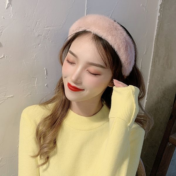 

women cute headband solid color plush elastic headband forming hair accessories, Slivery;white