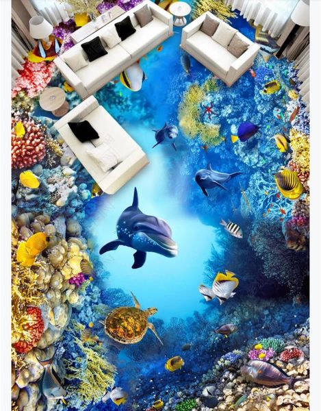 

custom p flooring wallpaper 3d wall stickers modern mediterranean underwater animal world 3d floor painting walls papers home decoration