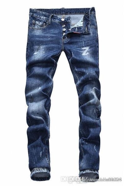 

european standing men's jeans, men's jeans, a pair of skinny jeans and black embroidered skulls#139, Blue
