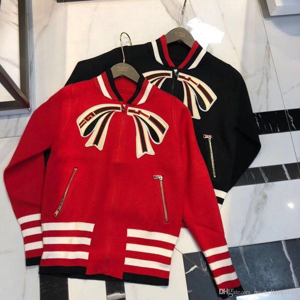 

luxury 2019 red/black stand collar long sleeves bow cardigan womens milan runway new women's coats mm01, Black;brown