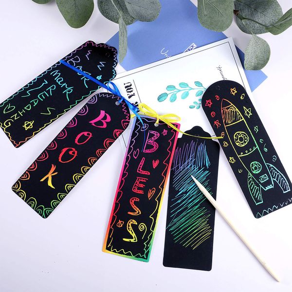 

2019 creative diy children's drawing bookmarks custom style scratch craft painting cards hand-painted with pen and colored ropes