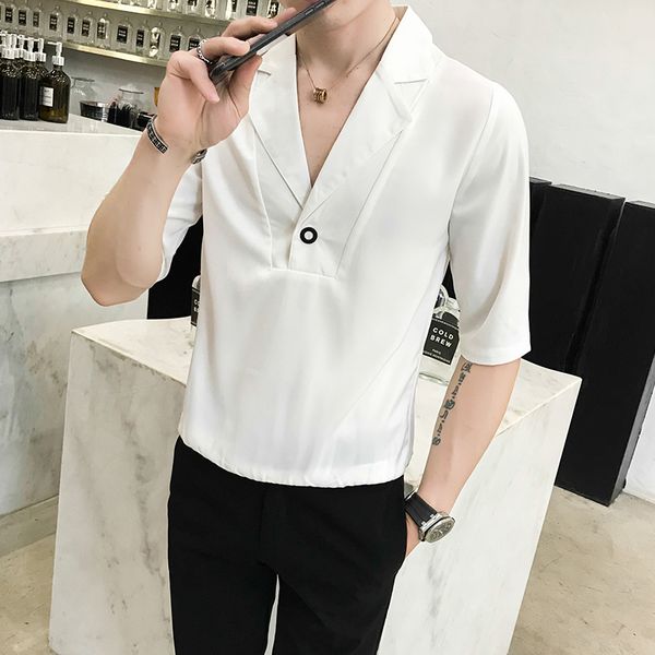 

мода костюм воротник мужские рубашки slim fit половина рукава рубашки мужчины мужчины рубашка camisa masculina летняя одежда высокого качест, White;black