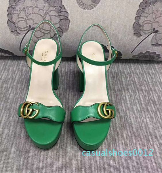 

2020 new must have branded women leather platform high heel sandal designer lady adjustable ankle strap rubber sole sandal c12, Black
