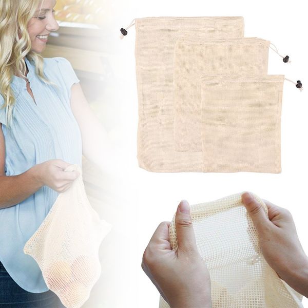 

6pcs storage bag cotton vegetable bags fruit and vegetable bags breathable mesh kitchen fruit with drawstring bag