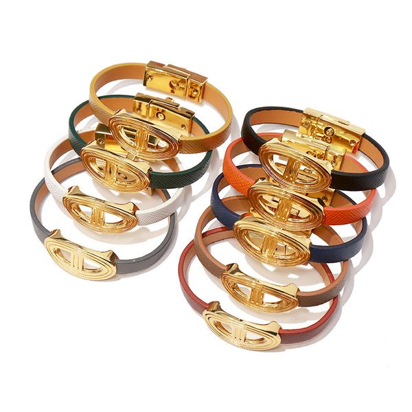 

2020 new women's leather solid grey color ornament pig nose special leather bracelet popular punk neutral couple jewelry, Black