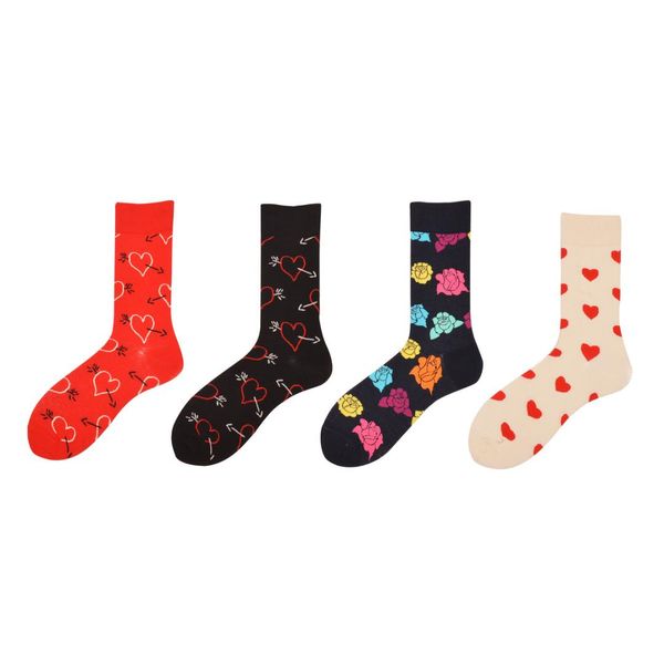

peonfly happy funny high socks men cotton lover section heart flowers rose originality man socks dress autumn winter pattern, Black