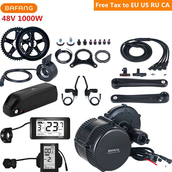

48v 1000w bafang 8fun bbshd bbs03 mid drive motor ebike conversion kit with 48v 13ah lithium battery c961 c965 eu us ru tax