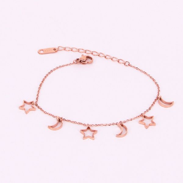 

unique gold/silver/rose gold hollow out moon star pendants extender link chains bracelets female party girl bracelets bangles, Black
