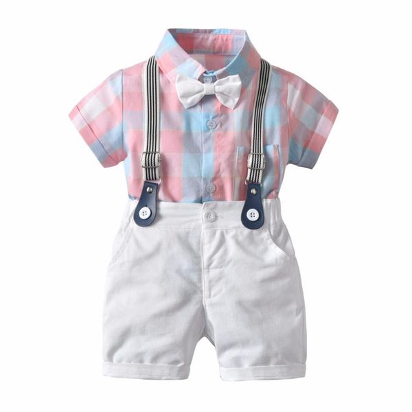 

детские мальчики stripes плед тис рубашка и общих кальсоны 2pcs комплекты western summer новых моды дети мальчик одежда, White