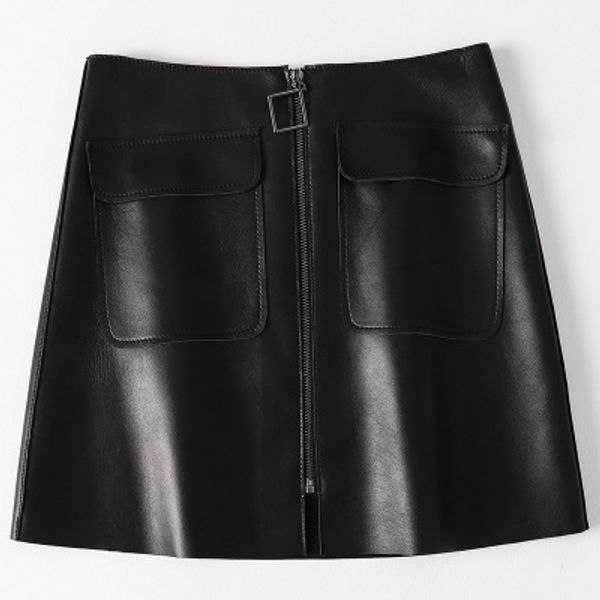 

2019 new fashion genuine real sheep leather skirt h35, Black