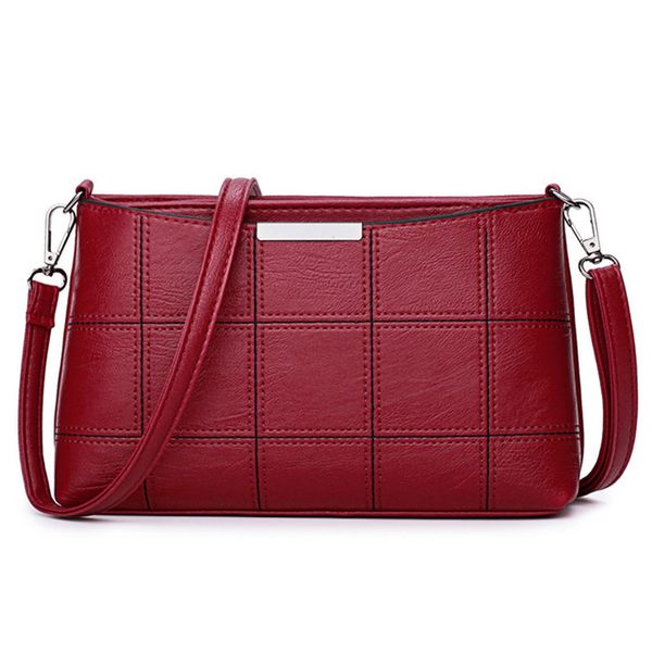 

fashion women simple pure color single shoulder leather grid messenger bags luxury design crossbody bags retro bag