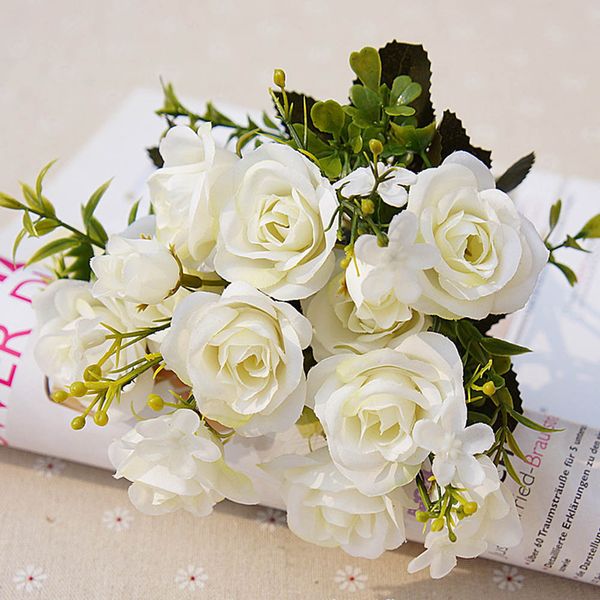 2019 13heads Silk Roses Bride Bouquet Wedding Christmas Decoration