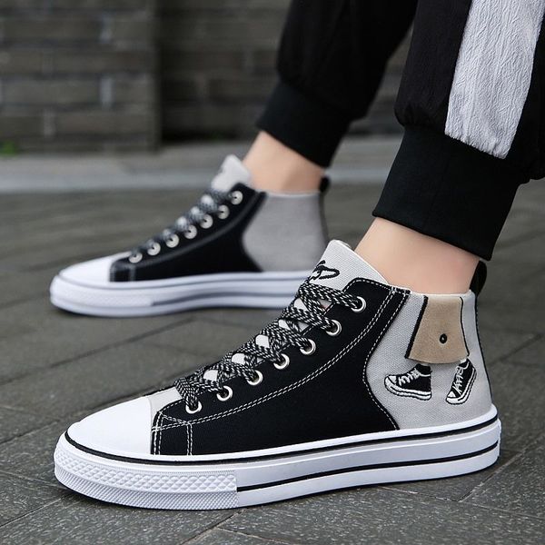 

canvas shoe male gao bang winter adds flannelette cotton shoe korean edition tide coloured drawing is recreational board, Black