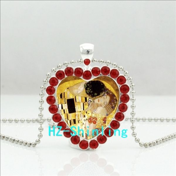 

hzshinling gustav klimt the kiss heart necklace gustav klimt crystal pendant vintage jewelry girl bib chokers heart necklace hz6, Silver