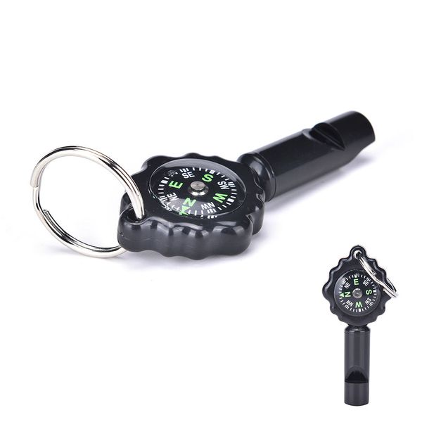 

2 in 1 outdoor camping hiking emergency whistle compass outdoor tools black color