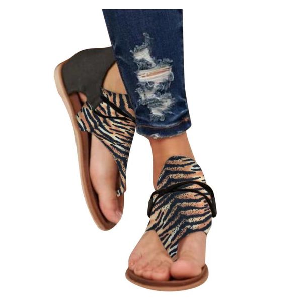 

sagace strap shoes women flat sandals printed casual flip flops beach sandals summer ladies flat large size zipper shoes, Black