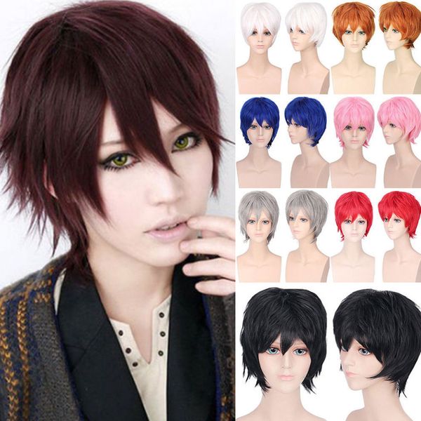 Black White Purple Red Short Hair Cosplay Wig Male Party 30 Cm High Temperature Fiber Synthetic Hair Wigs Luxurious Hair Boutique Best Hair Wigs From