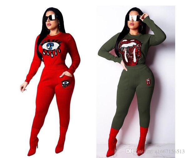 

две пьесы набор supremr повседневный пот костюмы rhinestone 2 шт наборы клуб outfit женщин топ + брюки моды с длинным рукавом женская tracks, Gray