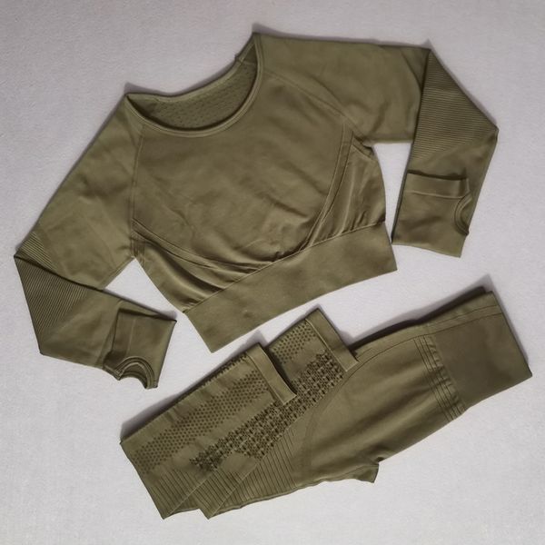 

2piece выдалбливают бесшовная йога set sports wear для женщин фитнес одежда йога леггинсы с длинным рукавом gym crop top спортивный костюм