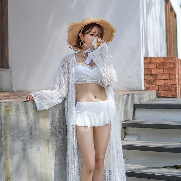

pool swimsuit bikinis 2019 swimwear swim suit women two pieces fashion new female three piece beach solid polyester sierra, White;black