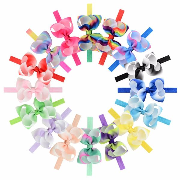 16 pçs / lote 4.3 '' Colorido Arco-íris Bandas De Cabelo Grosgrain Ribbon Bow Headband Imprimir New Design Boutique Acessórios Para Bebés