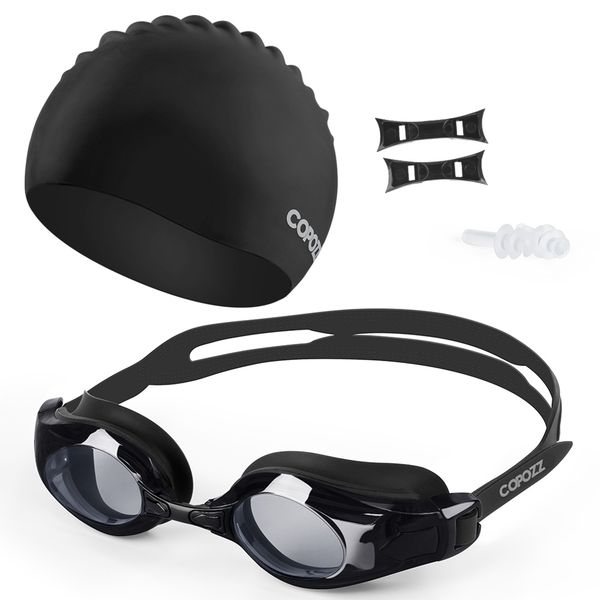 

copozz myopia swimming goggles silicone cap ear plug suit waterproof swim glasses anti-fog nearsighted sport swim pool adult