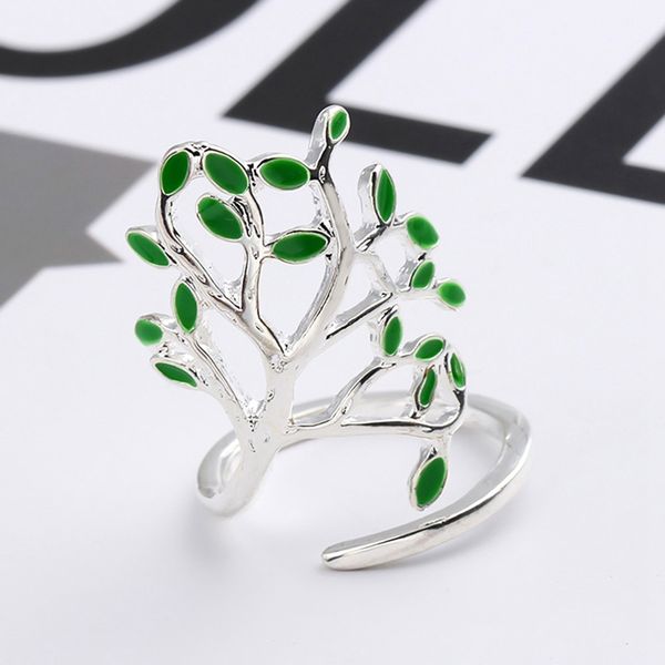 

fashion green tree branch leaves open ring for women wedding rings adjustable knuckle finger jewelry enamel cool party wholesale, Slivery;golden