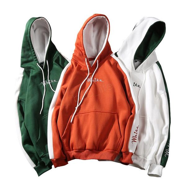 

white embroidery hoodie hooded pullover men women fall winter male female coat outwear sweatshirt ljja3004, Black