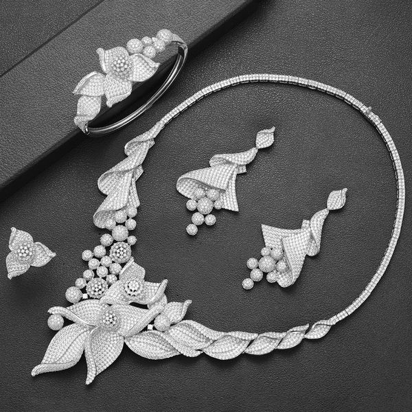 

larrauri luxury blooming flowers jewelry sets trendy women festival party bridal wedding engagement accessories drop shipping, Silver