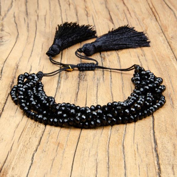 

tassel fringed multilayer beads faceted crystal fashion lucky gift adjustable girls party handicraft bracelet charm, Black