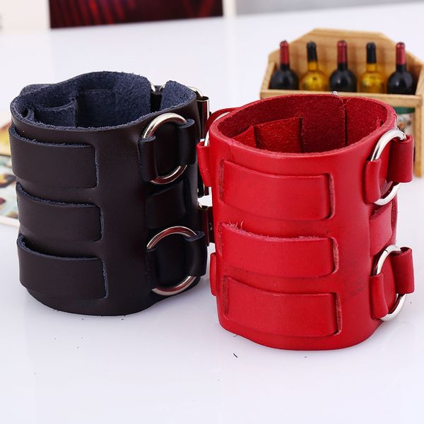 

2019 new double punk wide leather exaggerated leather bracele wrap charm bracelets for women men fashion jewelry accessories, Golden;silver
