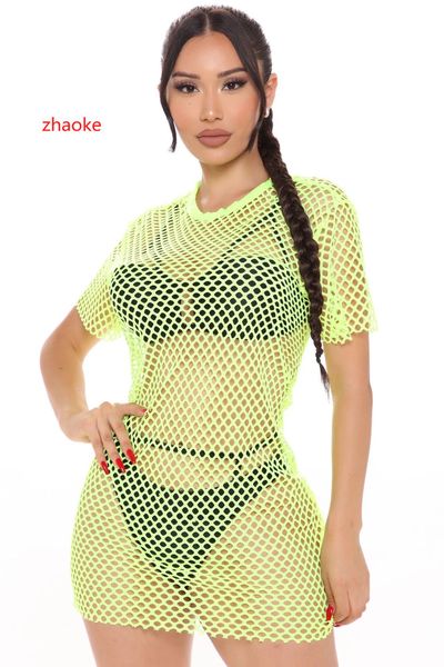 

2020 summer new polka dot round neck mesh hollow perspective dressng, Black;gray