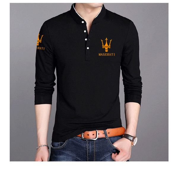 

maserati мужские поло с длинными рукавами лацкан хлопок тонкий молодежный осень новый maserati печать мужская поло одежда, White;black
