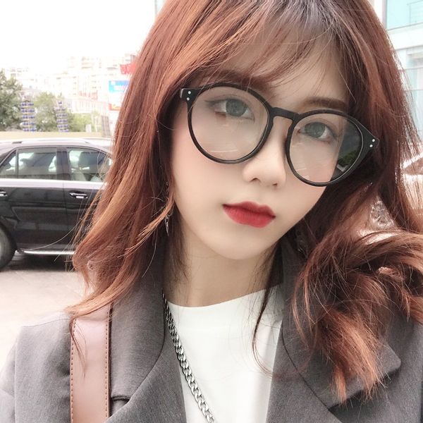 

round plain decorative glasses clear lens eyeglasses frame clear lens sun glasses college style net red, White;black