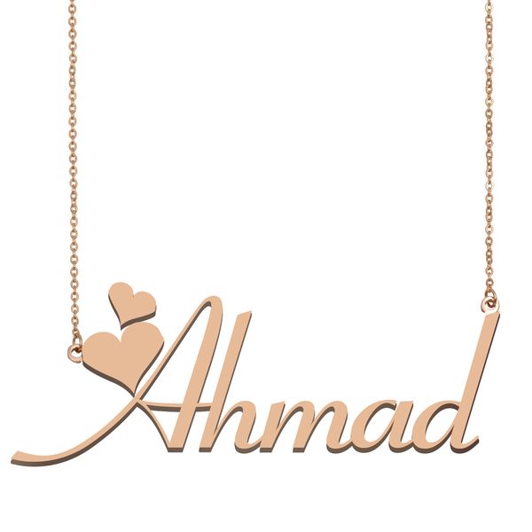 Collana con ciondolo con nome Ahmad personalizzato per donne, ragazze, regalo di compleanno, targhetta con nome, bambini, migliori amici, gioielli, acciaio inossidabile placcato oro 18k