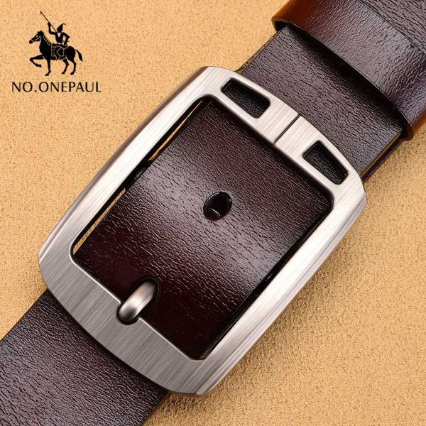 

no.onepaul men belts cowhide leather for belts luxury retro business men's pin buckle fashion designer, Black;brown