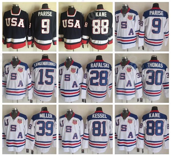 

сборная сша 2010 хоккейная майка олимпийский винтаж 9 зак париз 88 патрик кейн 81 фил кессель 28 брайан рафальски сшитый темно-синий белый, Black