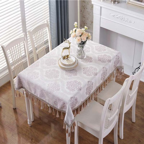 

high end retro embroidered table cloth luxury jacquard solid tablecloth tassel toalha de mesa royal linen dinning table covers