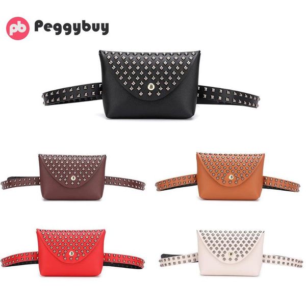 

women rivets waist pack punk style chest bag pu flap messenger bags