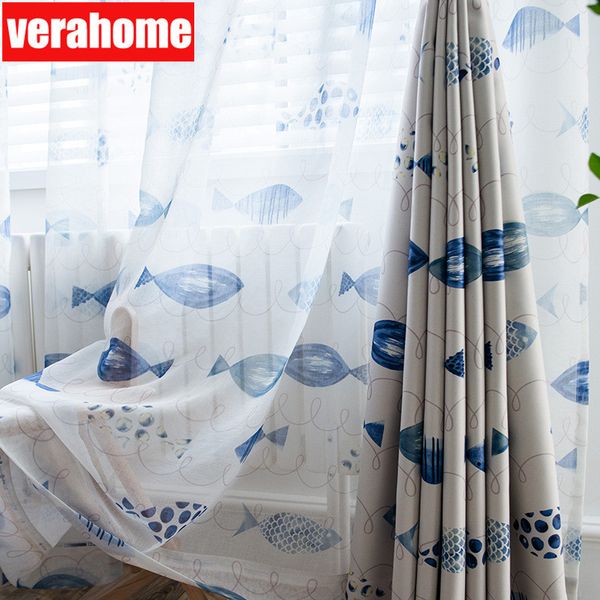 

green cartoon fish tulle curtains for living room boy kids children bedroom curtain sheer windows treatment home decoration
