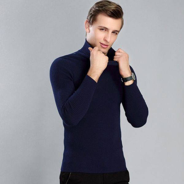 

mrmt 2019 brand autumn and winter new men's thick high collar sweater solid color for male fashion casual slim sweater, White;black