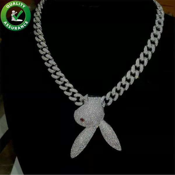 

mens iced out hip hop chain pendants bling diamond rabbit luxury designer necklace miami cuban link pendant hiphop jewelry rapper dj fashion, Silver