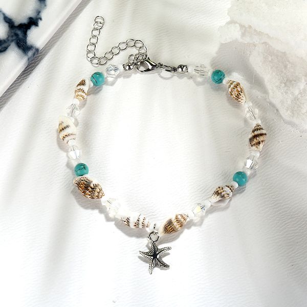 New Conch Mizhu Yoga Foot Chain Bracciale Beach Starfish Pendant Shell Crystal Bead Foot Jewelry WL761