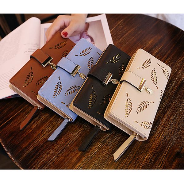 

new women pu leather wallet purse card holders hollow leaves fashion for coins money mv66, Red;black