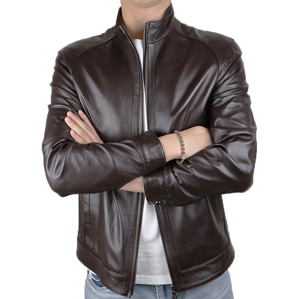 

men's leather & faux 2021 summer genuine jacket casual and motorcycle, Black