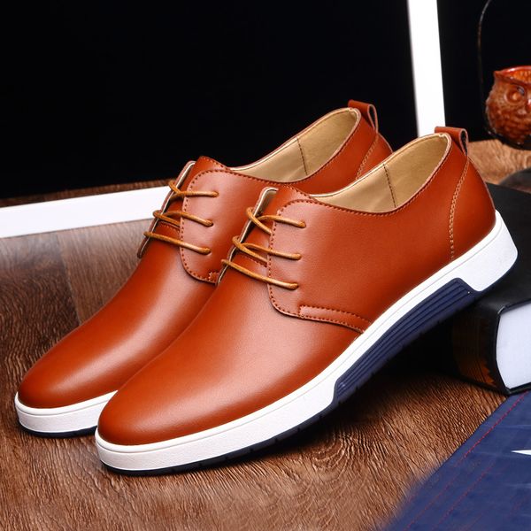 

flat shoes men 2019 solid comfortable pu leather sneakers men casual shoes mans lace-up fashion male tennis footwear plus size, Black