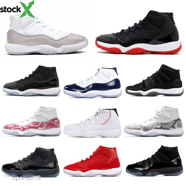 

snakeskin men basketball shoes jumpman 11 bred 2020 11s concord gamma blue metallic silver mens trainers athletic sports sneakers 5.5-13, Black