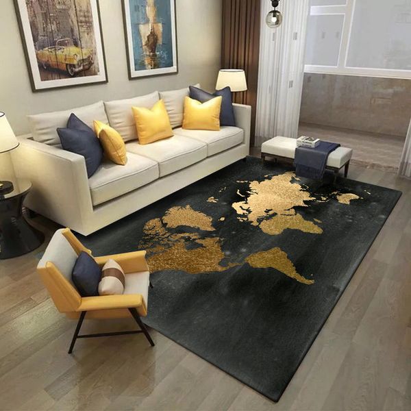 

fashion europe and america modern black gold world map carpet bedroom living room kitchen floor mat custom made velvet rug